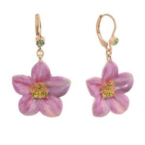 Betsey Johnson Gold Plated Purple Flower Bead Earrings